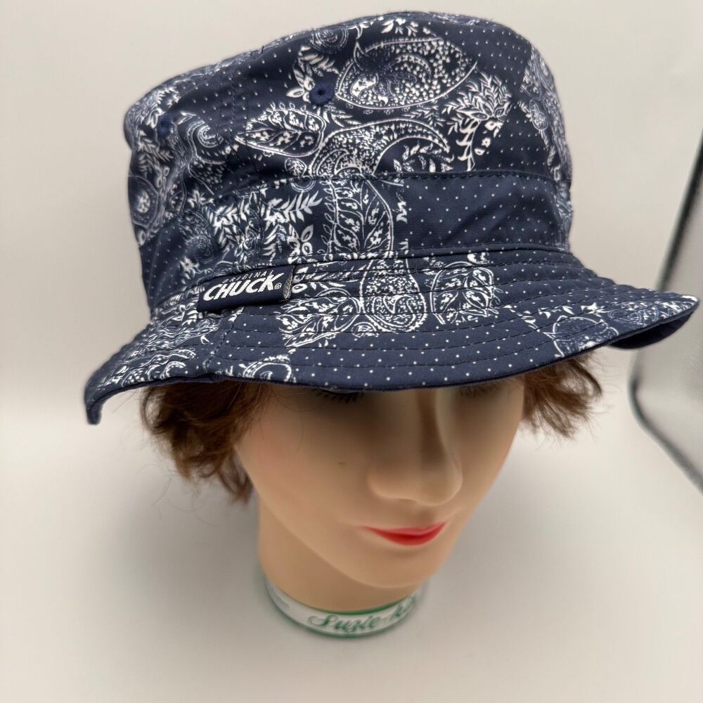 Original CHUCK Bucket Hat Reversible Blue/White Paisley Polka Dot Print Adult
